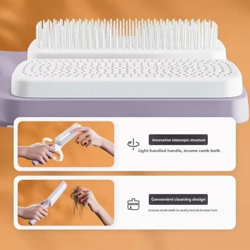 Self Cleaning Hairbrush Women Hair Brush One-Key Cleaning Hair Loss Airbag Scalp Massage Comb Anti-Static Hairbrush